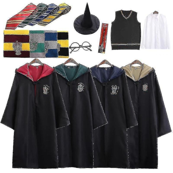 7st/ set för Harry Potter Magic Wizard Fancy Dress Cape Cloak Hogwarts skoldräkt 7Pcs Green