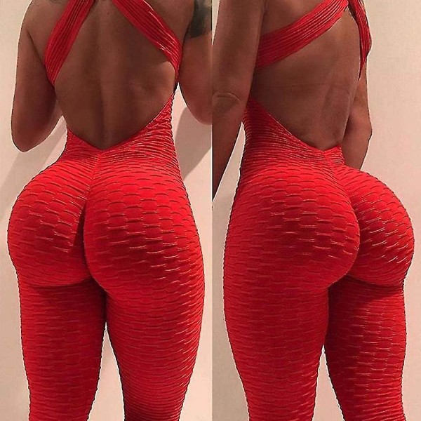 Yogadräkt för kvinnor Tiktok Scrunch Butt Criss Cross Yoga Fitness Gym Träning Hög midja kropp Red