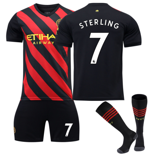 Manchester City F.C. Away 22/23 Jersey Sterling No.7 Fotbollströja 3-delade kit för barn Vuxna S(165-170CM)