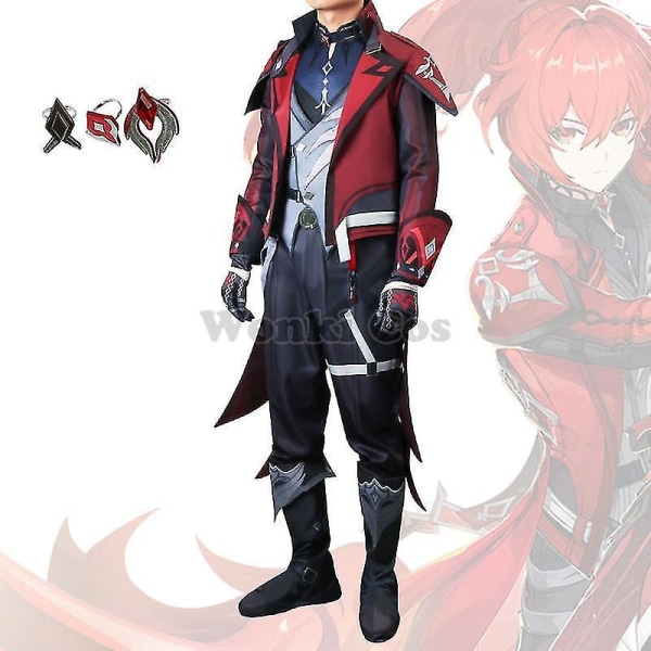 Genshin Impact Diluc Red Dead Of Night Cosplay Genshin Diluc Ragnvindr Nya huddräkter komplett set