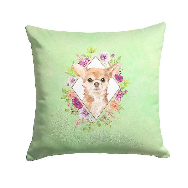 Chihuahua gröna blommor tyg dekorativ kudde