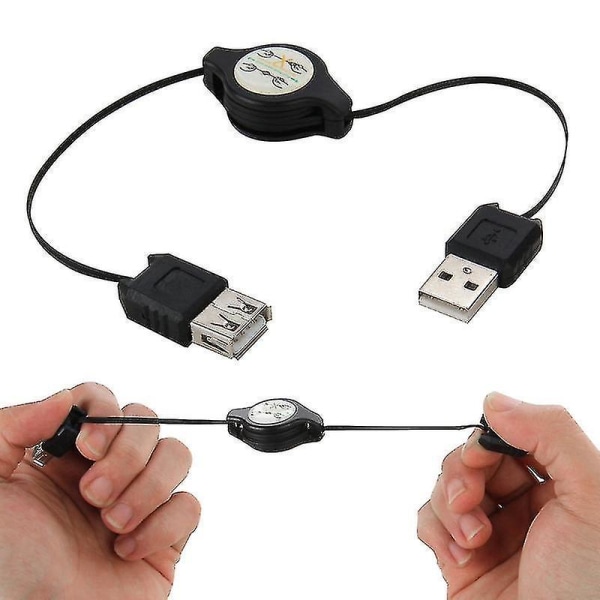 Infällbar USB 2.0 AM till USB AF-kabel, längd: 75 cm (svart)