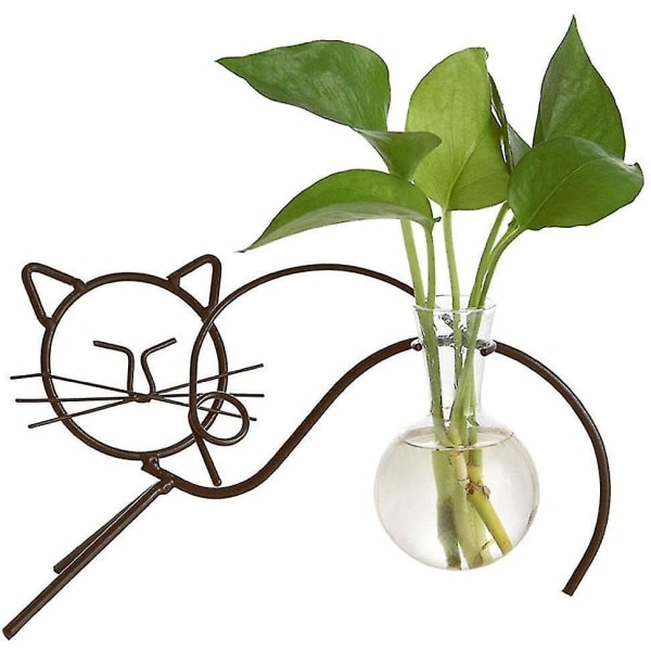 Skrivbordsglaskruka Hydroponics Vas, planteringskärl Bulb Vas med hållare, modern Creative Lovely Cat Plan