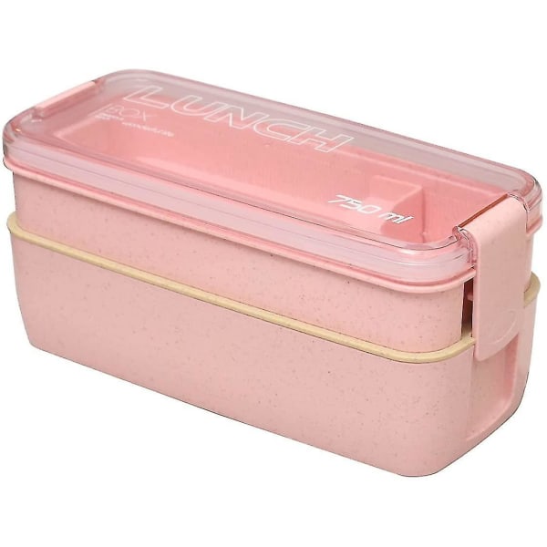 Rosa Bento Box ,2-i-1 fack - Vetehalm, Miljövänlig Bento Lunchbox behållare för barn &
