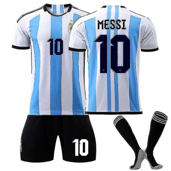 Messi #24 Tröja Hemma Argentina National Jersey Set för herrar Unnumbered adults 22 Messi 10 Kids 24(130-140CM)
