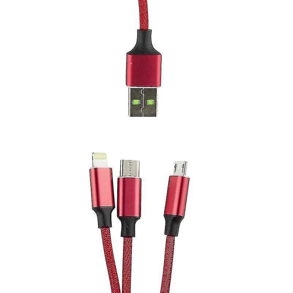 3 i 1 Micro-USB, Type-C, Lightning till USB 1, 2m-röd