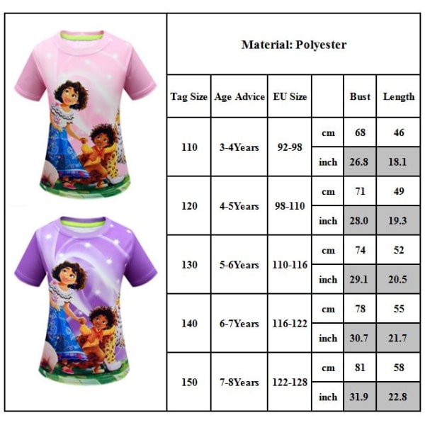 Encanto Mirabel T-shirt Cosplay Girls Kortärmade T-shirts Pink 3-4 Years Purple 7-8 Years