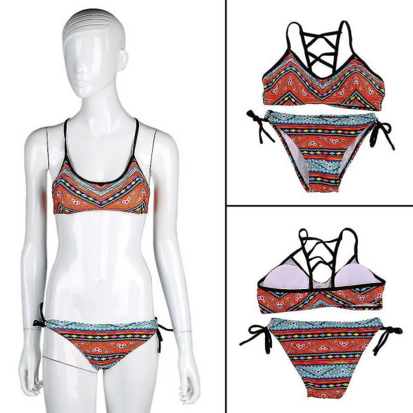 Dam Sexig Bandeau Bikini Set Push-up BH Baddräkt Retro Beachwear Badkläder