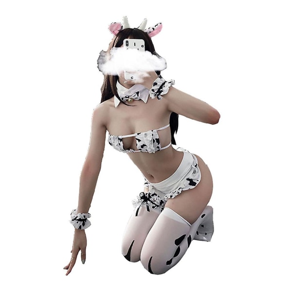 Sexig kvinnlig cos cow cosplay kostym hembiträde tankini bikini baddräkt