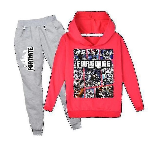 Barn Fortnite Långärmad Hoodie Byxor Kostym Pojkar Träningsoverall-i red