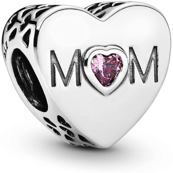 Moments Kvinnors Sterling Silver Rosa Mum Heart Cubic Zirconia Armband Charm