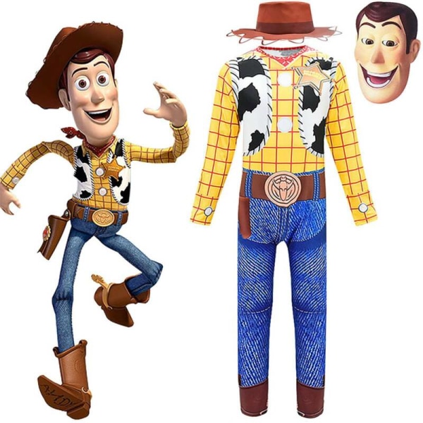 Disney Woody Toy Story 4 Barn Pojkar Jumpsuit Hat Mask Cosplay Woody 10-12 Years 12-13 Years