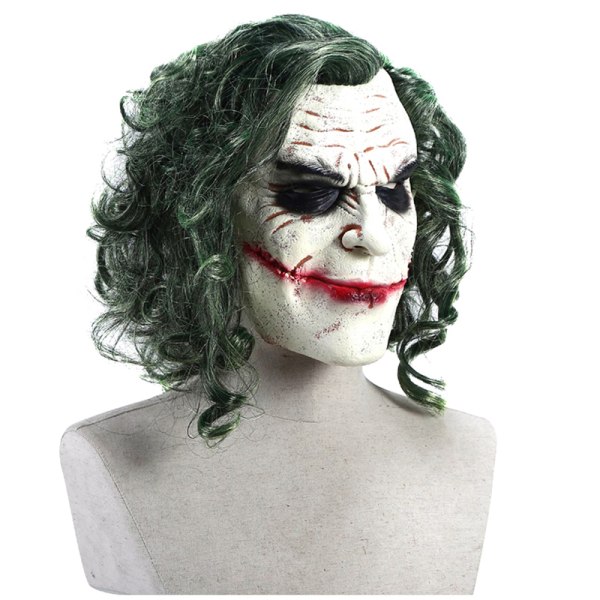 Halloween Joker mask Cosplay Horror Clown Mask med grönt hår