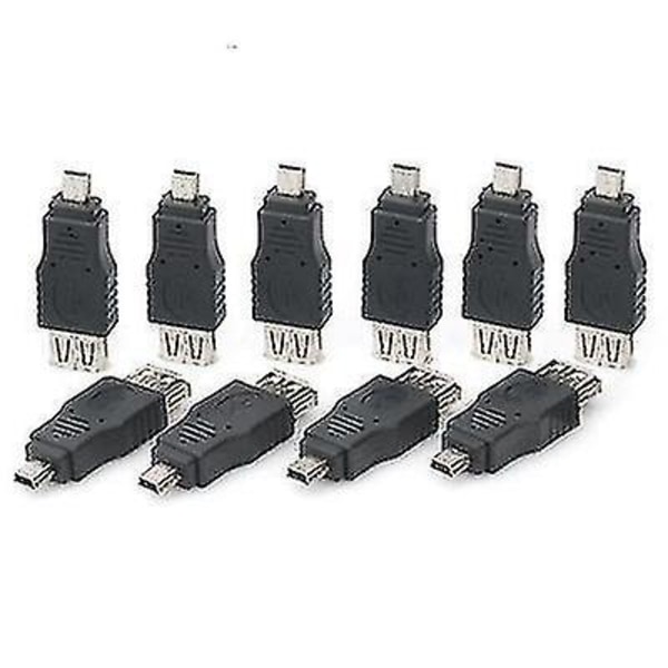 10 st USB hona till mini USB hane-adapter (svart)