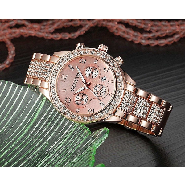 Lyx unisex Crystal Quartz Calendar Guld Silver Watch i rostfritt watch