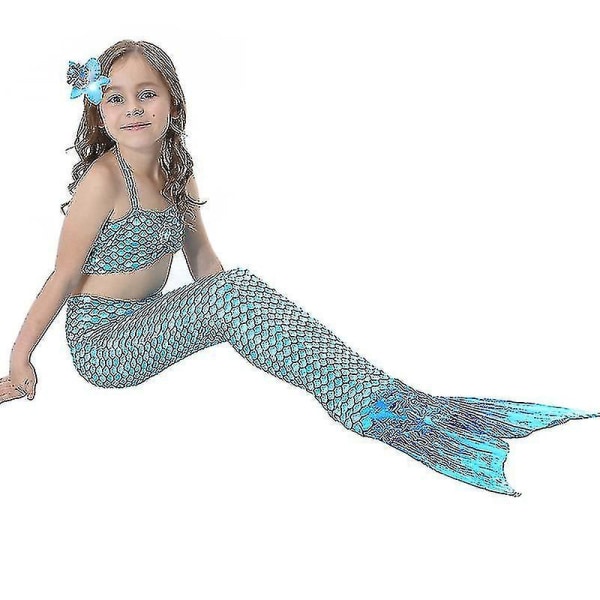 Barn Flickor Mermaid Tail Bikini Set Badkläder Baddräkt Simdräkt Blue