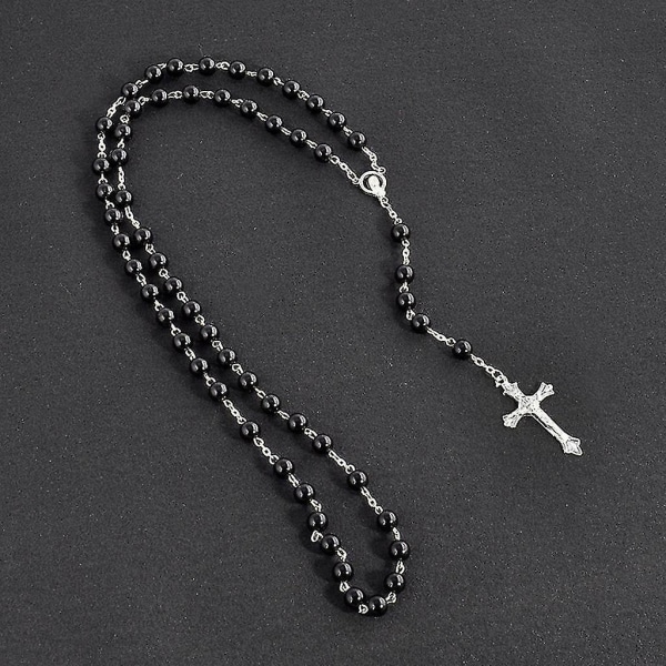 Katolsk imitation pärlor Rosenkrans halsband medalj kors hänge religiös