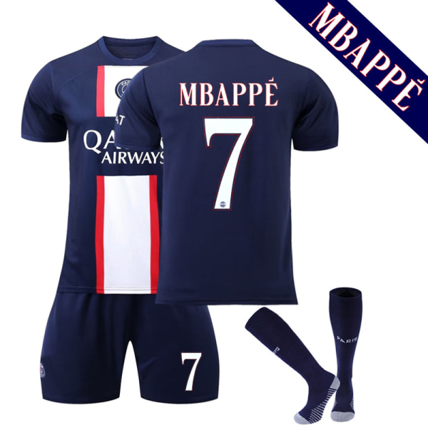 Paris 22/23 Fotbollströja Hemträning T-shirt Shorts Kit Mbappe 7 Kids 22(120-130CM) Mbappe 7 2XL