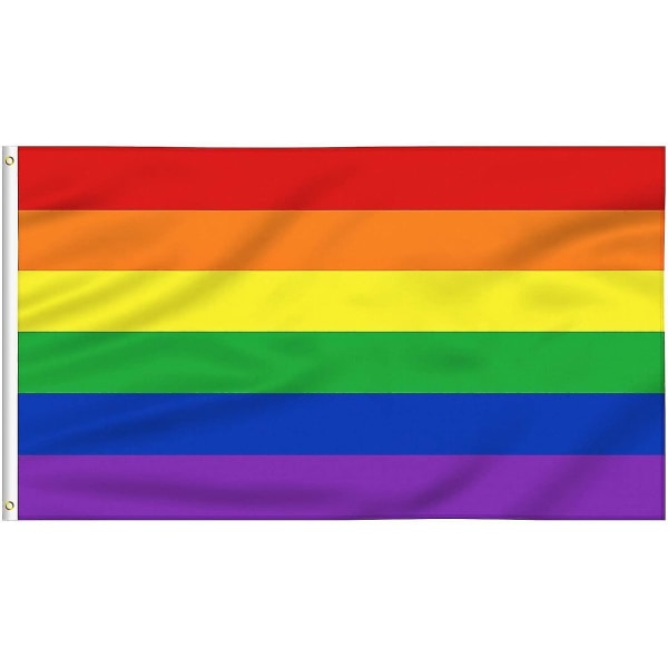 Rainbow Pride Flag 6 Stripes 3x5ft - Staont Flag Vivid Color och UV-blekningsresistent - Canvas Header &