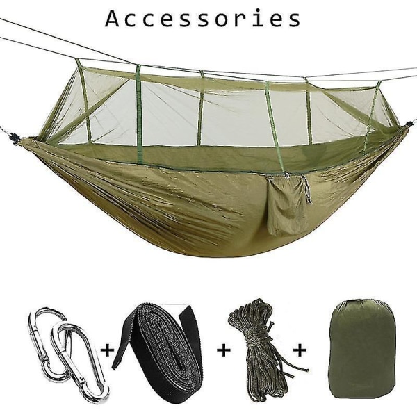 1-2 personers bärbar utomhuscampinghängmatta med myggnät Högstyrka fallskärmstyg hängande