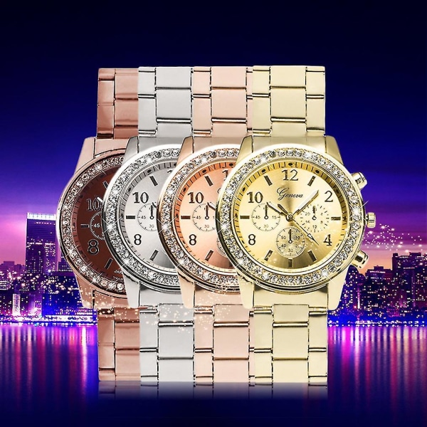 Geneva Bling Crystal Kvinnor Flicka Unisex watch i rostfritt stål Quartz