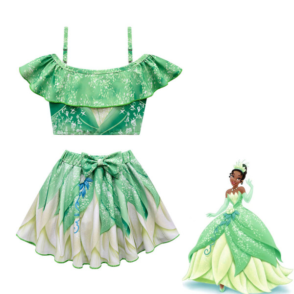 Tjejer Tiana Baddräkt Princess Cosplay 2 st Bikini Set Bad 140cm 100cm