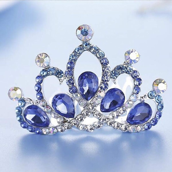 Flower Girl Headpiece Bröllopshår Kam Brud Tiara Combs Crown Födelsedagspresent för tjejer (blå)