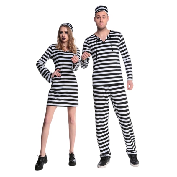 Prisoner Cosplay Kläder för kvinnor Män Stripe Costume for women xl for women l