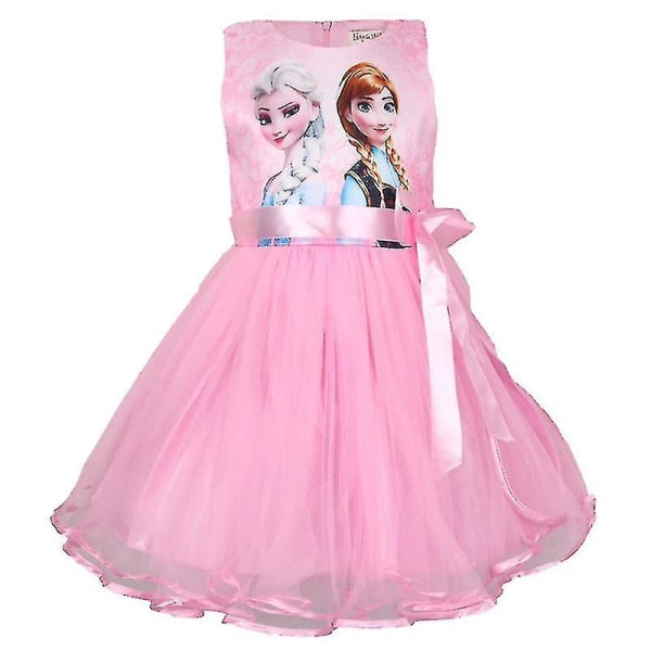 Frozen Anna Elsa Princess Barn Flickor Ribbon Bowknot Ärmlös Swing Tutu-klänning Pink