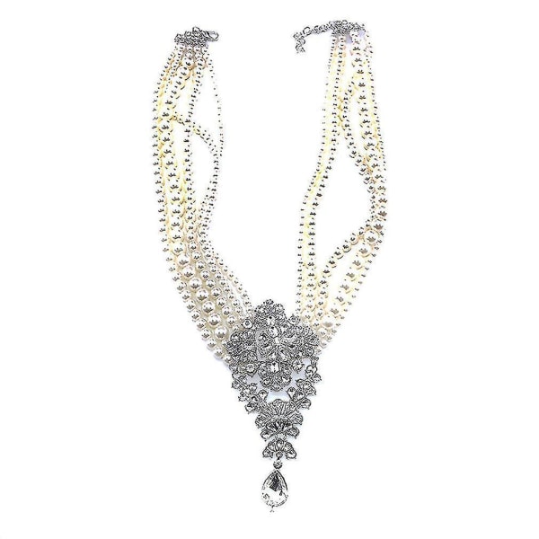 Kvinnor Halsband Flerlagers Pearl Crystal Gem Legering hänge för födelsedagspresent