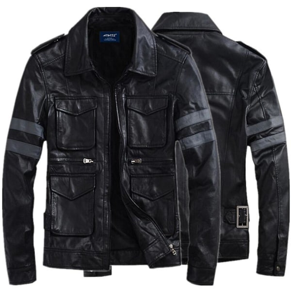 Pu Leather Jacket For Resident Evil Game Cosplay Jacket For Biohazard Motorcycle Fashion Outerwear black XL black XXXL