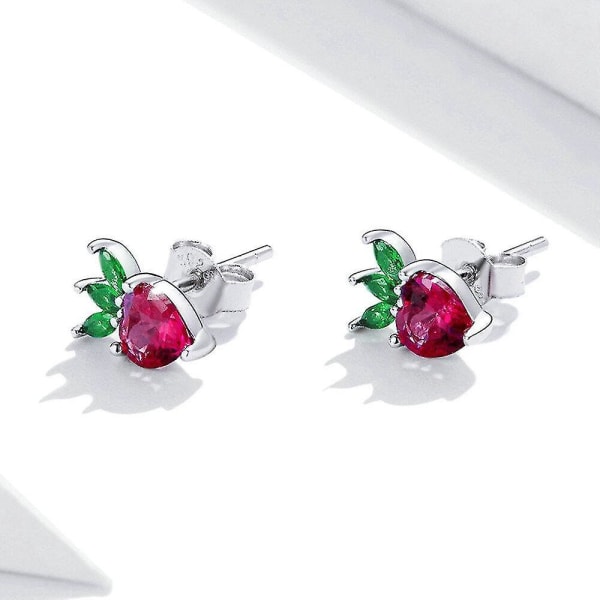 Strawberry Stud örhängen Silverplätering Härligt färgade örhängen för modesmycken för kvinnor