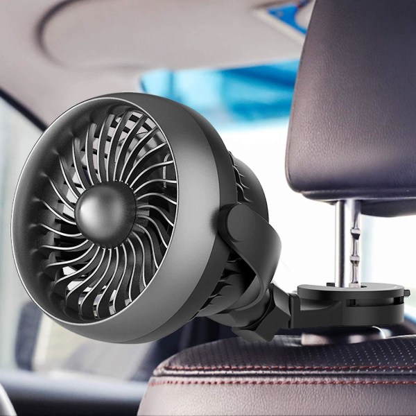Bilfläkt, batteridriven USB bilfläkt med hållbar krok, 4 hastigheter starkt luftflöde, 360 grader roterbar