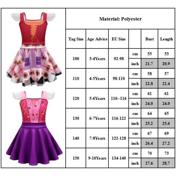 Girls Hocus Pocus 2 Cosplay Winifred Klänning Kappväska Outfits red 110cm green 110cm