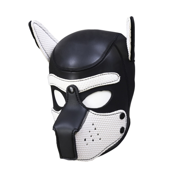 Mode vadderad latexgummi Rollspel Hundmask Cosplay Black+White Black+White