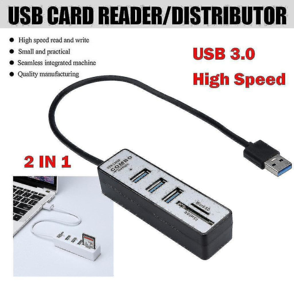 USB Hub 3.0 Micro USB 3.0 480 Mbps High Speed ​​2 i 1 3-ports splitterhubb med TF SD-kortläsare för