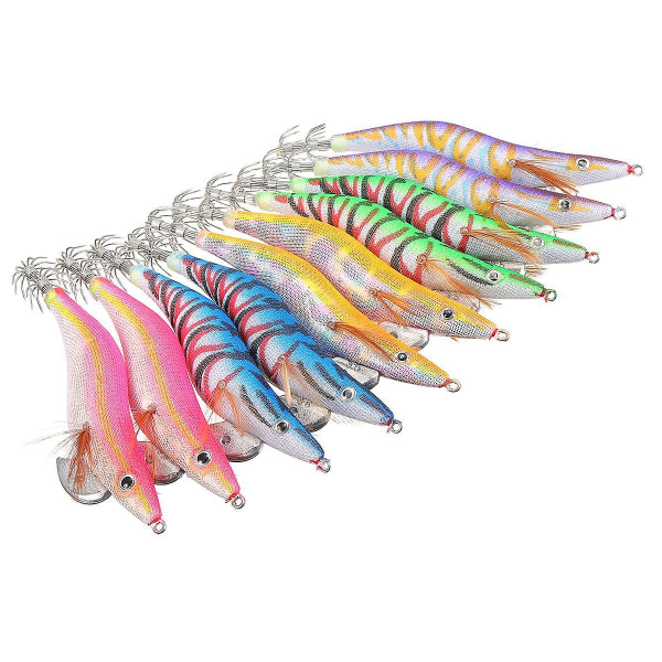 10st/ set Squid Jigs Klädd Fiskedrag #3.5 Fiskeredskap Färgglad krok med väska