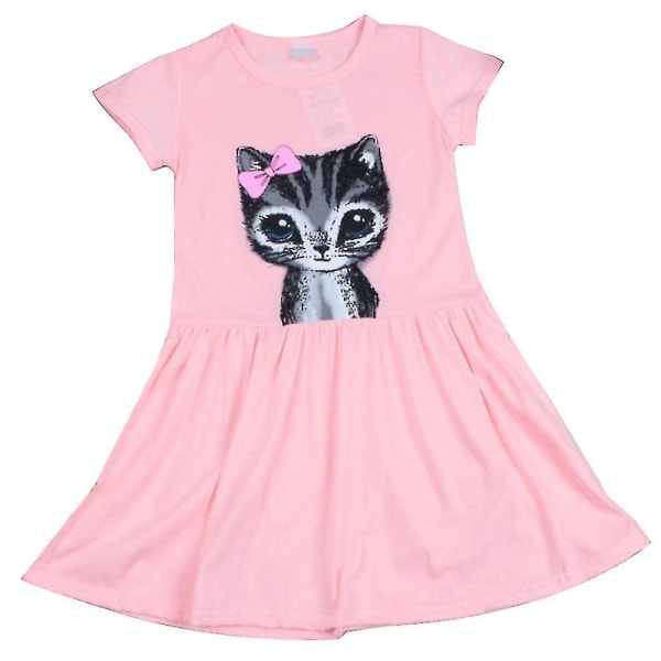 2-7 år flickor kortärmad svängklänning Printed A-linjeklänning Pink