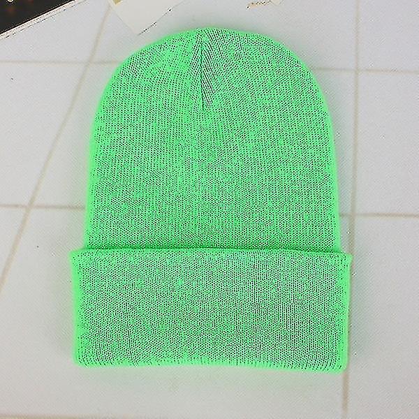 Enkel enfärgad varm tröja stickad cap för män/kvinnor (ljusgrön)