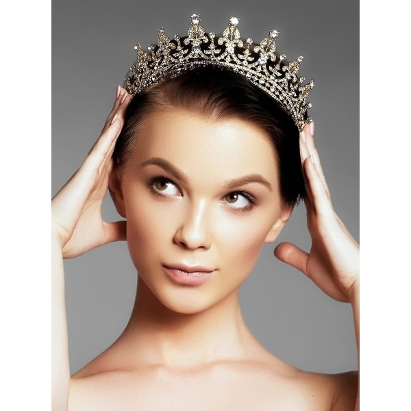 Guld tiara och krona för kvinnor födelsedag pannband för flickor Crystal Queen Crown hårtillbehör (mörkt