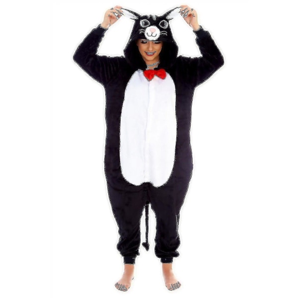 Cheshire Cheese Cat Onesiee Kigurumi Fancy Dress Kostym Hoody Pyjamas Sleepwear_a Black Cat