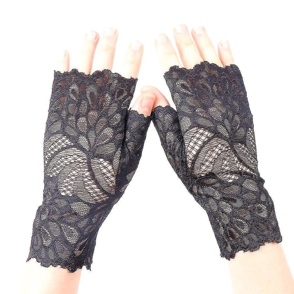 Half Finger Short Gloves Clubwear Elegant Floral Gloves Black