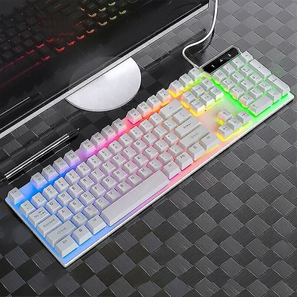 (Vit) Gaming Mekaniskt tangentbord Multi RGB-bakgrundsbelyst USB kabel för PC NoteBook