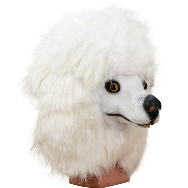 Pudel Hund Mask Vitt Hår Animal Mask Cosplay Halloween