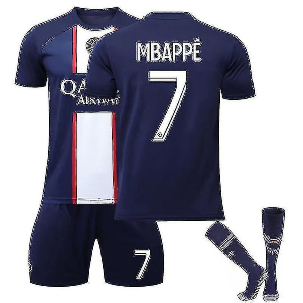 Mbappe 7# Jersey Home 2022-2023 Säsong Paris fotboll T-shirts Set för barn/ungdomar Kids 24