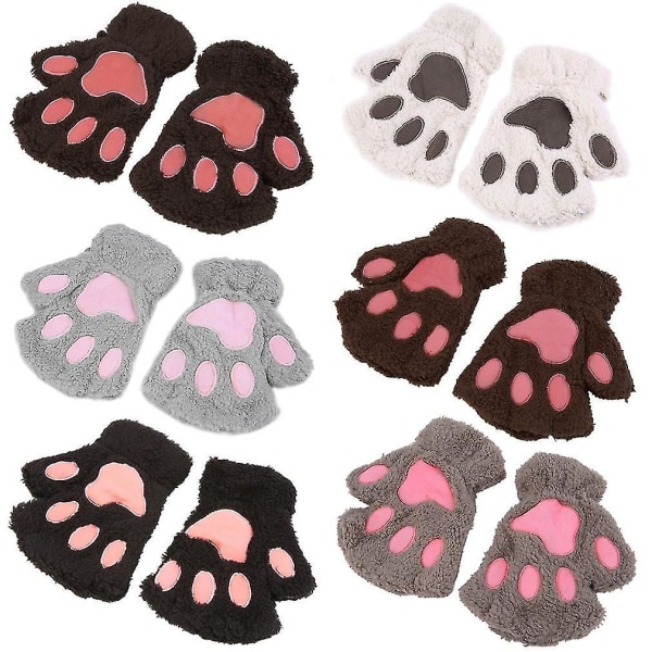 Lovely Women Cat Claw Paw Mitten Plysch Handske Kostym Present Vinter Half Finger