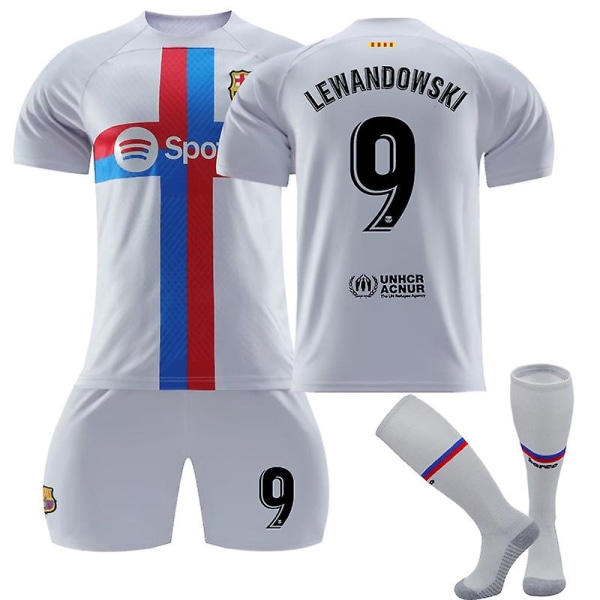 Lewandowski #9 22-23 Ny säsong fotboll T-shirts Jersey Set 2223 Barcelona Home 2223 Barcelona Second Away Kids 16(90-100CM)