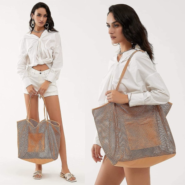 Mesh Beach Tote Damaxelhandväska