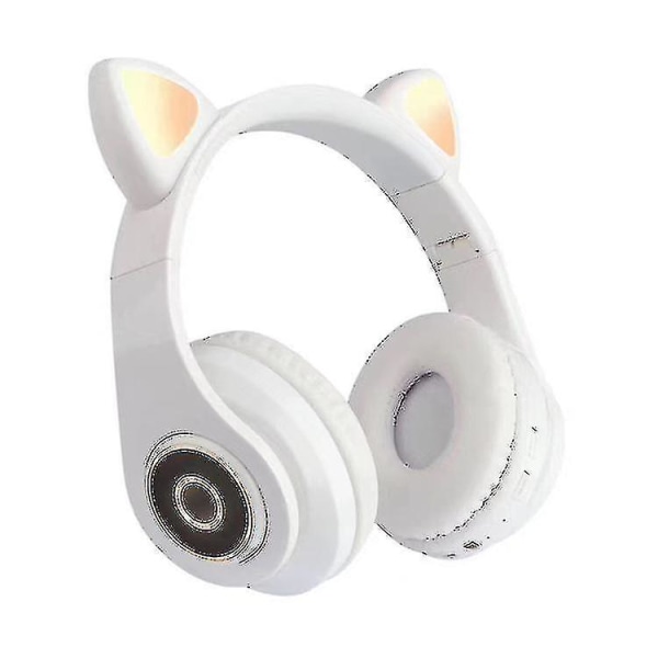 Bluetooth hörlurar med Hi Fi-stereo, mjukt minnesproteinhörselkåpor, avtagbart kattöra (VIT)