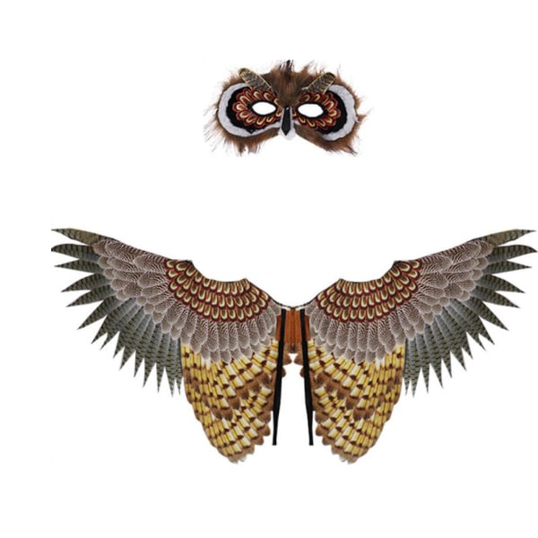 Cosplay Owl Wings med ögonmask Halloween fjädervingar Kostymklä upp för fest jul